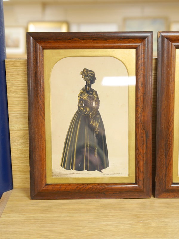 Henry Albert Frith (1819-1871), pair of silhouettes, Full length studies of a lady and gentleman, one signed and dated 1847, each 28 x 18cm, housed in rosewood frames. Condition - fair